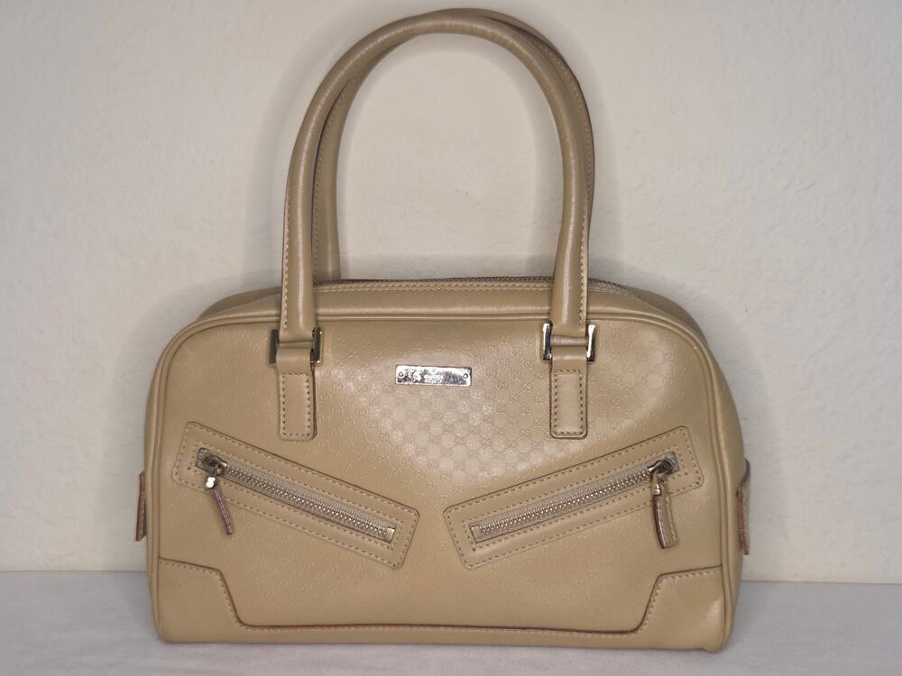 Gucci GG Mini Microguccissima Leather Boston Bag Top Handle Beige Taupe Vintage